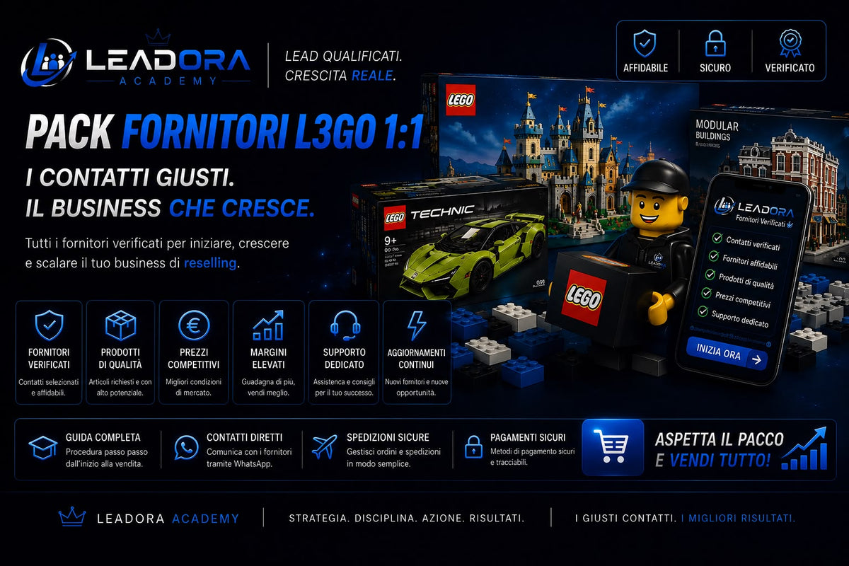 LEADORA® Pack Fornitori L3GO 1:1 | Contatti Verificati + Guida Completa al Reselling
